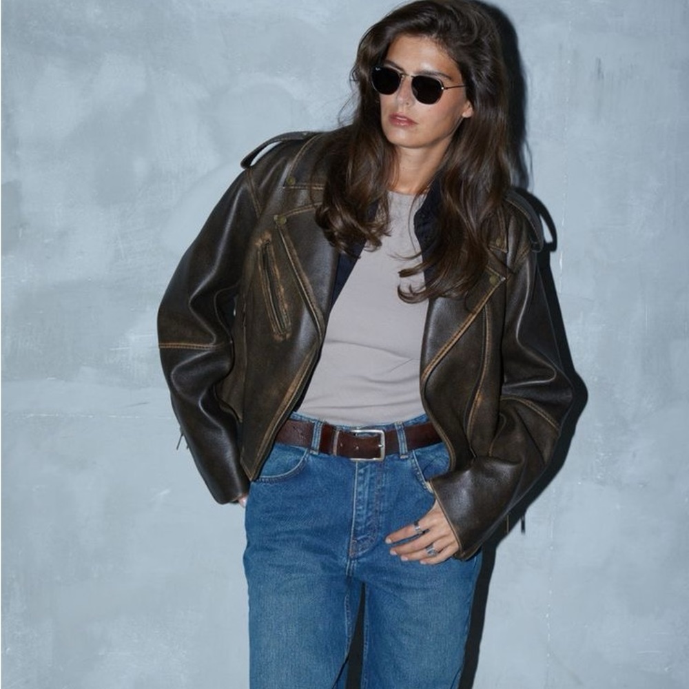 Authentic leather cropped vintage jacket